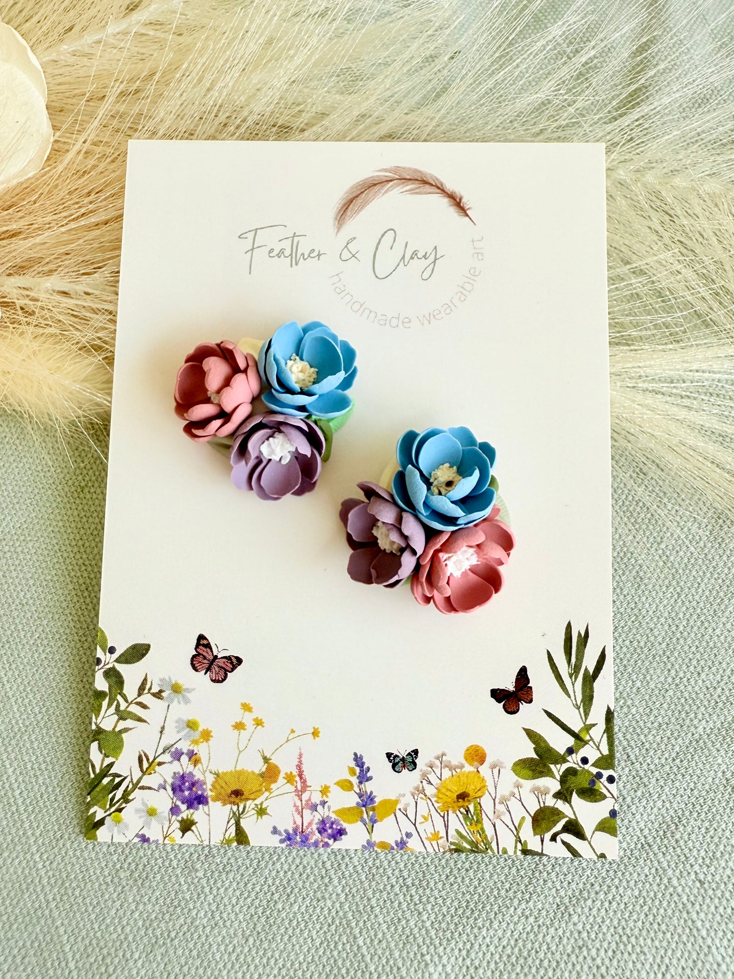 Medium Flower Cluster - blue, dusty pink, purple