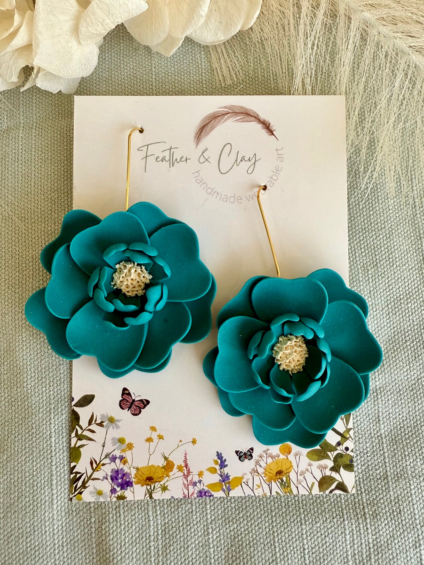 Big Blooms - teal green