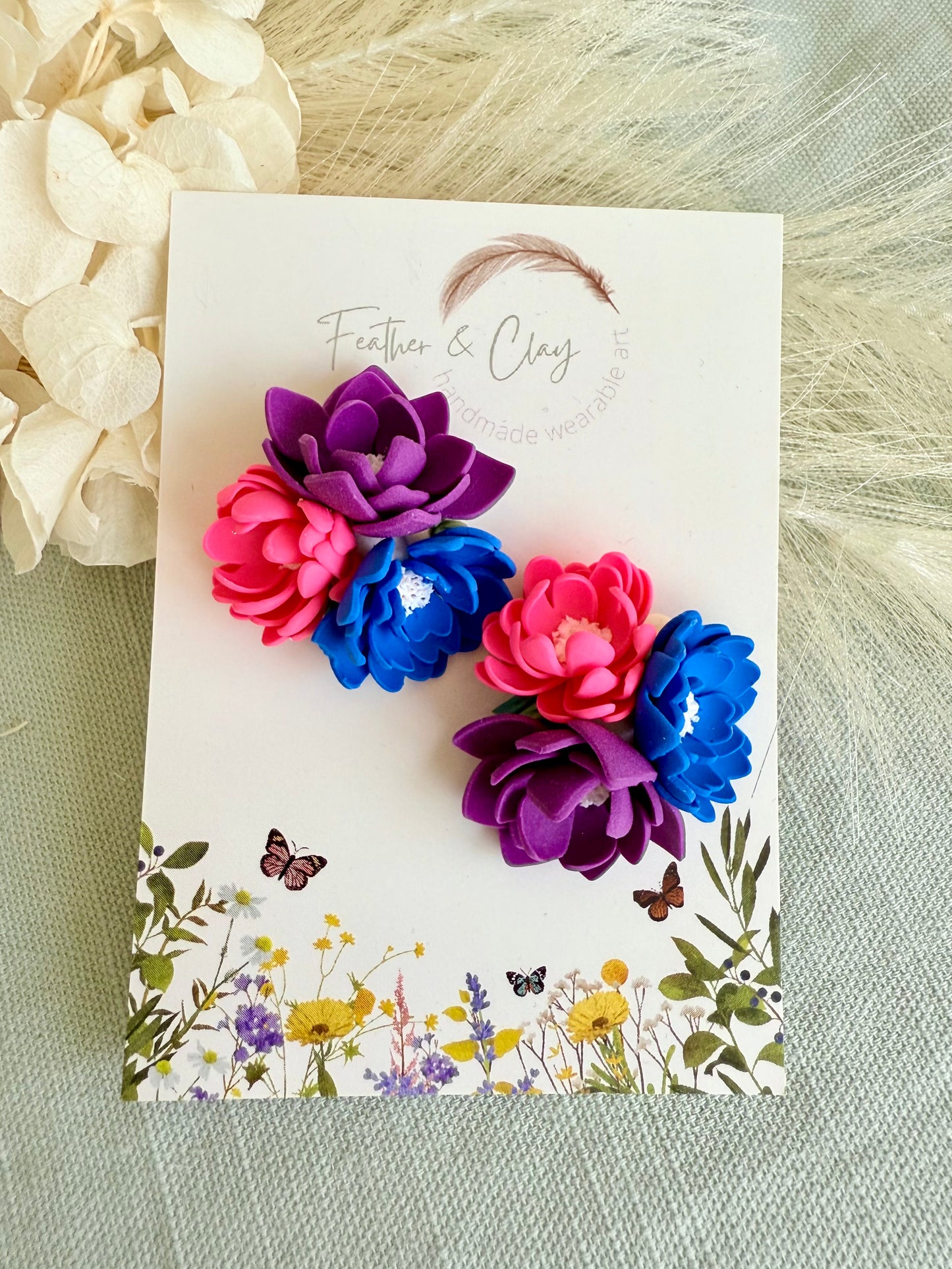 Large Flower Cluster - blue, purple, hot pink