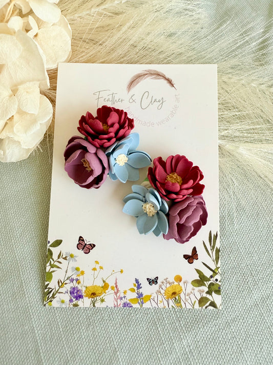 Large Flower Cluster - baby blue, red, purple