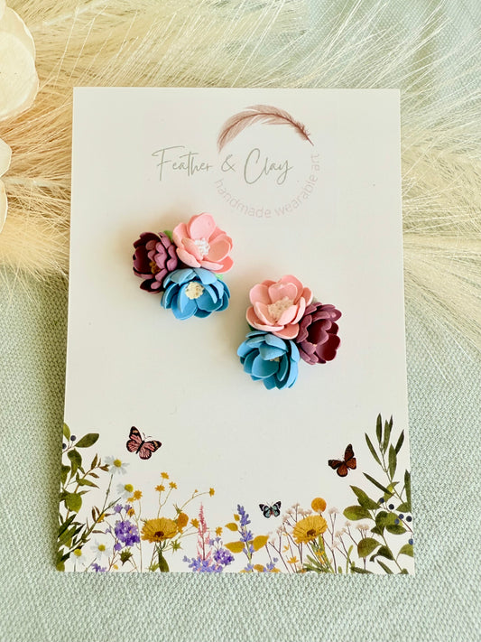 Small Flower Cluster - soft pink, dusty blue, purple