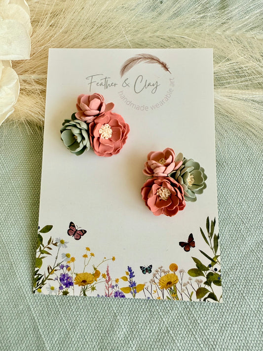 Medium Flower Cluster - sage, terra cotta, dusty pink