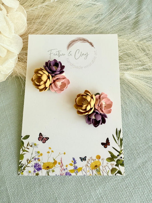 Medium Flower Cluster - dusty pink, purple, light yellow