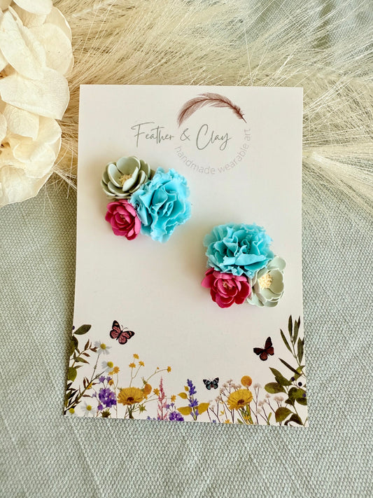 Medium Flower Cluster - light blue, pink, sage