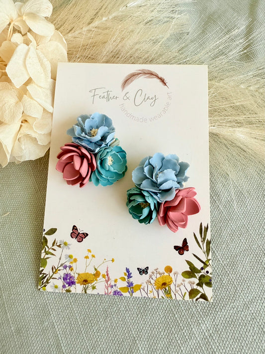Large Flower Cluster - baby blue, dusty pink, muted blue