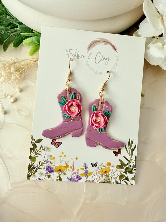 Country boots - purple with pink flower