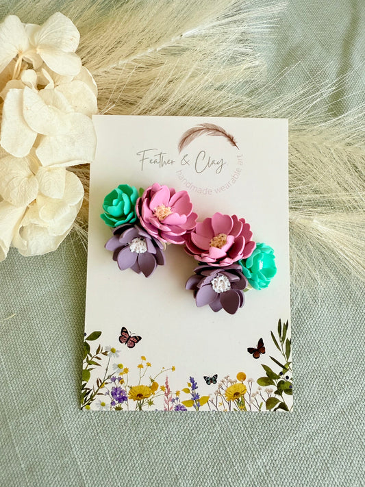 Large Flower Cluster - purple, dusty pink, tropical green