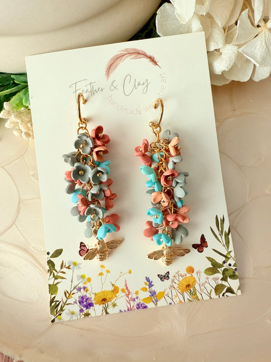 Flower Garden - terracotta, blue and grey